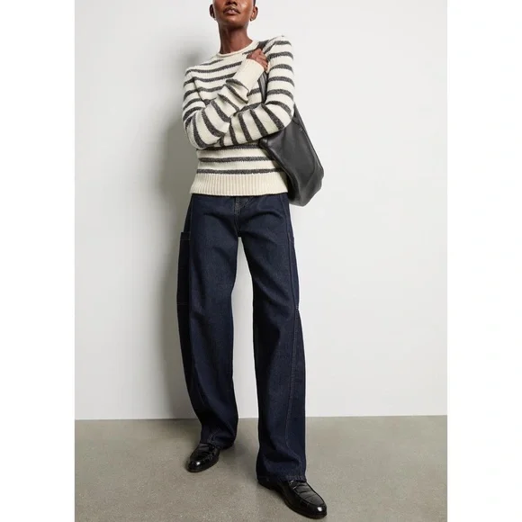 Alex Mill Raya Striped Sweater in White/Ash, Size M - Picture 2 of 9